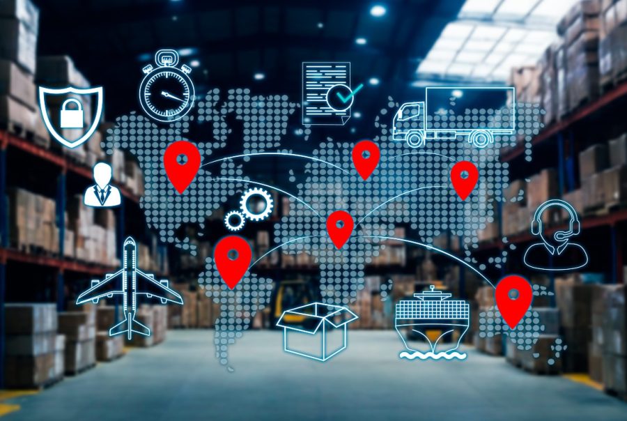 Logistics network in action during the Christmas freight rush, showing busy transport and supply chain operations