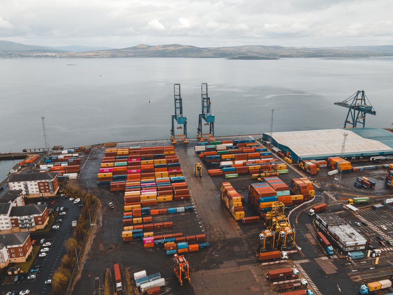 Container Ship Scottish Port waiting import duty from China to UK