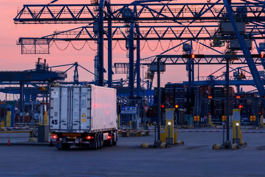 Truck at port shipping groupage freight