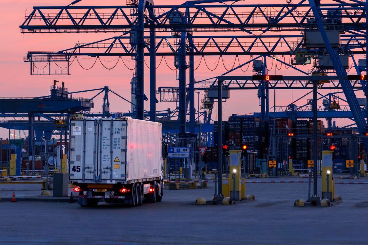 Truck at port shipping groupage freight